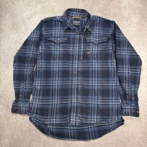 Ariat Rebar Flannel Shirt Men S Blue Plaid Button Up Pockets Workwear Oversized